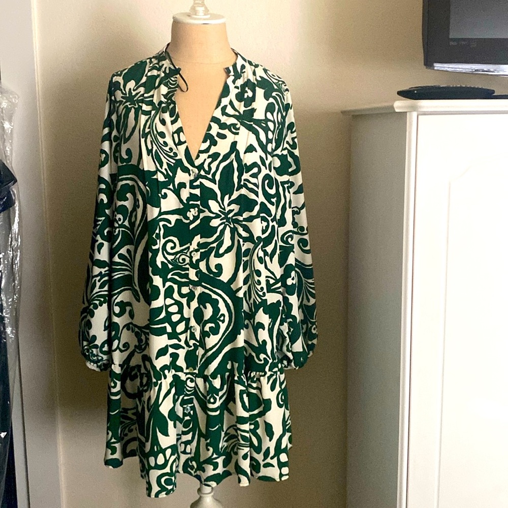 Fun Zara flare dress. NWOT green with mid sleeve . Very cute